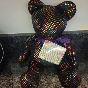 Y2K Countdown Bear - 2000 Is Coming! - Sequin Rainbow Polka Dots - 14" Plush - N